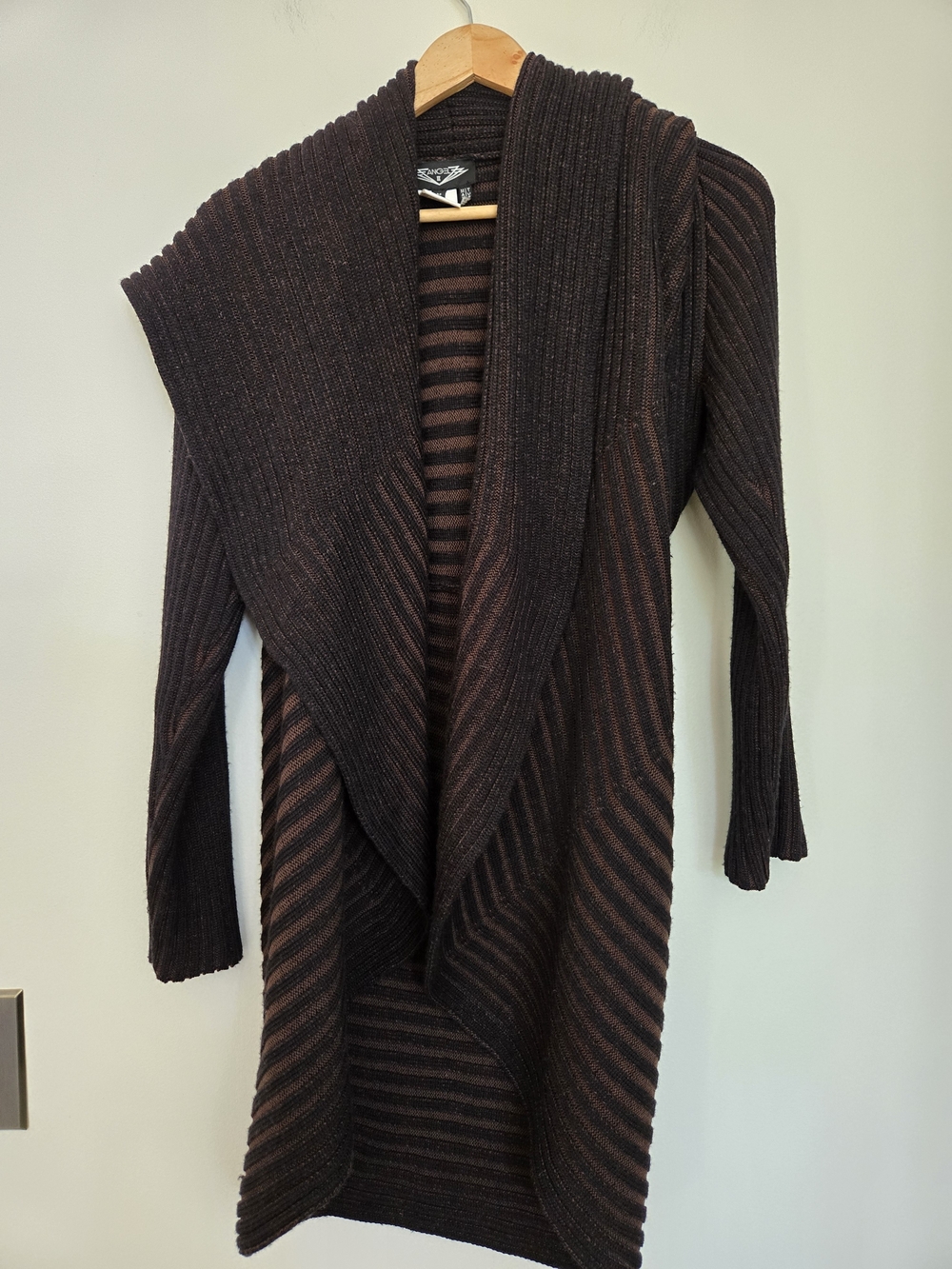 Angel Open-Front Draped Cardigan in Brown and Black